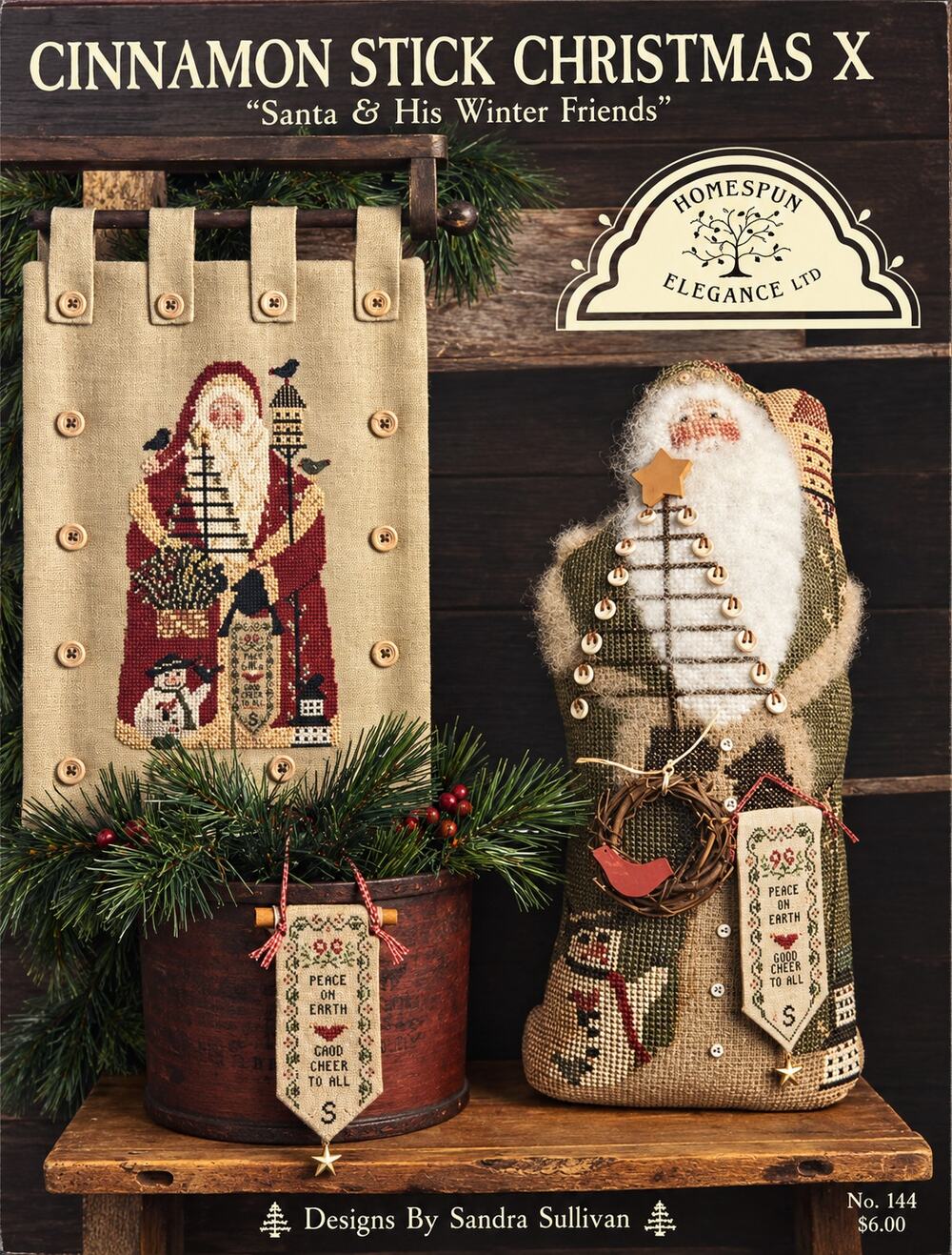 Cinnamon Stick Christmas Sampler Santa Primitive Folk Cross Stitch Patterns